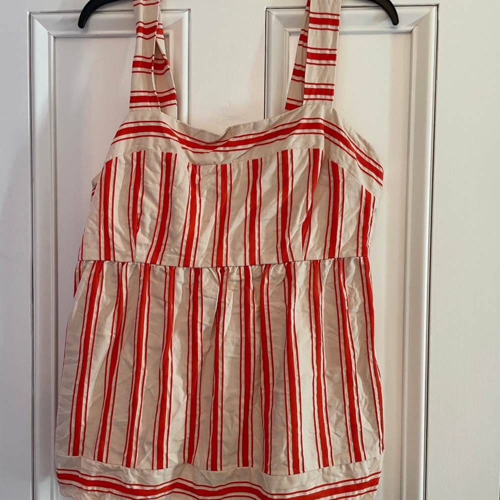 CAbi Orange and Cream Striped Tank Top with interchangeable shoulder straps